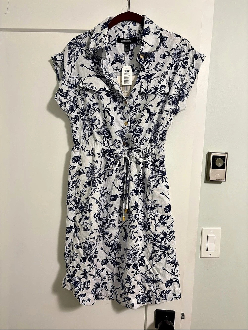 Ellen Tracy Floral Linen Blend Midi Dress Size XS NWT